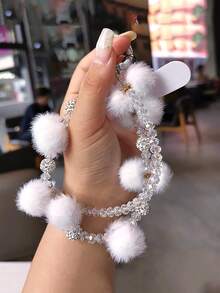 1 件毛球水晶钻手机链，女士腕带挂饰，适合户外、旅行、派对、购物、短款手机挂绳配件，适合送给母亲、家人、朋友、生日、节日的礼物 - 彩色 - 查看 11
