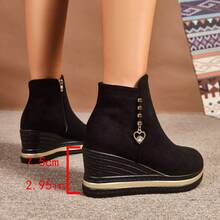 Botines de plataforma de estilo vintage con cuña, cómodos y elásticos, para mujer de talla grande, para otoño/invierno - Negro - Ver 6
