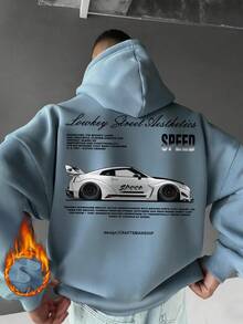 GRDR Men's Hoodie With Car Element Print, Kangaroo Pocket, Autumn/Winter New Street Fashion - Baby Blue - View 3