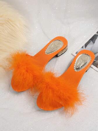 New Summer Fluffy Slip-On Sandals For Women, Chunky Heel, Fashion & Comfortable