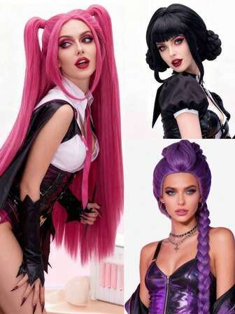 Peluca de cosplay sintética de 40-46" de color púrpura con coleta para niñas y mujeres, cabello resistente al calor para cosplay, disfraz de Halloween y fiesta