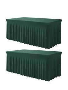 1pc/2pcs Rectangular Pleated Spandex Tablecloth, White/Black/Champagne, Wrinkle-Resistant & Washable, Solid Color Patio Table Cover For Wedding, Party, Christmas, Birthday