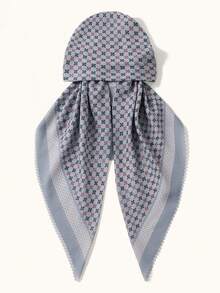 1pc Women's Romantic Floral Print Headscarf, Delicate Lace Trim, Soft And Elegant, Fashionable Hijab Accessory