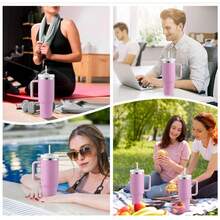 40oz - Stainless Steel Vacuum Insulated Cup With Lid And Straw, Suitable For Water, Smoothies, Etc. Reusable Double-Wall Travel Coffee Cup For Iced Tea Or Coffee, Durable Powder-Coated Water Bottle, Vanilla Purple - 淡紫色 - 查看 7