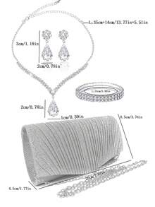 4 sztuki damskiej modnej, uniwersalnej, eleganckiej plisowanej torebki kopertówki, torebki wieczorowej, torebki na imprezę, luksusowego naszyjnika, kolczyków i bransoletki