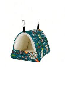 1 件/2 件卡通印花毛绒保暖全封闭悬挂三角窝隧道隐藏式鸟巢适用于鹦鹉、仓鼠、龙猫，适合小型宠物，秋冬季