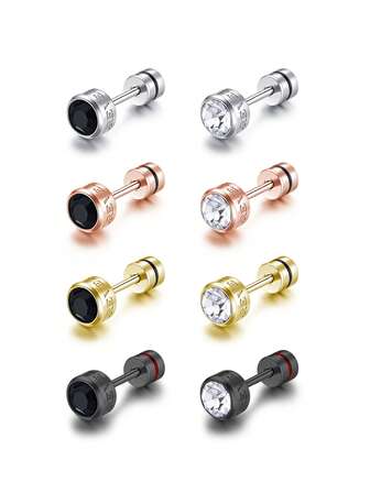 1 Pair Stainless Steel Simple Round Zirconia Stud Earrings, Suitable For Men And Women, Elegant Christmas/Birthday Gift