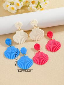 White Exaggerated Shell Design Pendant Earrings, Elegant Ocean Style Resin Jewelry, Fashion Festival Earrings