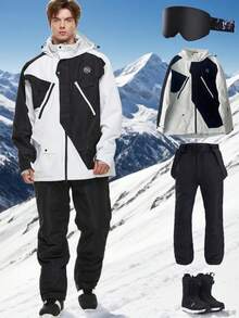 1 Pieza Chaqueta de esquí con capucha para hombres y mujeres, a prueba de viento, impermeable, resistente a la abrasión, transpirable y elástica, cómoda y cálida, adecuada para esquiadores con diferentes habilidades (excluyendo accesorios) Conjuntos de esquí