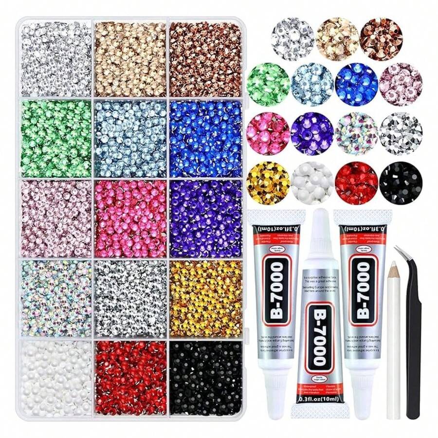 20000PCS 3MM Resin Rhinestones For Crafts, 15 Colors SS12 Flatback Rhinestone Gems For Tumblers Mugs Shoes Graduation Cap Nails Celebration Makeup Dration, Bedazzling Kit With B7000 Glue - Multicolor 128 - View 1