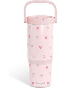 Pink Bow Stainless Steel Straw Lid Tumbler 30oz With Carry Handle For Women Girls, Insulated Travel Coffee Cup, Gift For Sports Outdoor Workout Christmas Birthday - 心 - 查看 8