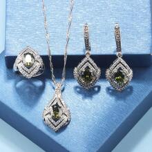 6-Colors Bridal Wedding Fashion Accessory Luxury Quality Colorful Cubic Zirconia Earrings And Necklace Open Ring For Women Jewelry Sets Preferred For Gift-Giving - Green - View 4