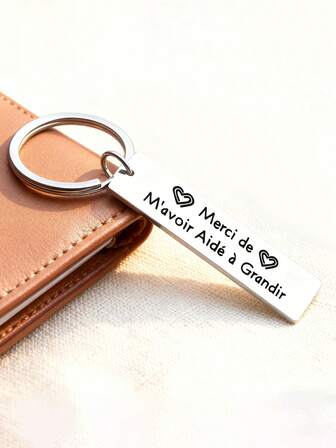 1pc Stainless Steel Rectangular Letter Keychain, Decorative Keyring For Women, With Ring Clasp, Glitter Decor, Ideal Gift For Teachers, Parents, Colleagues And Elders For Thanksgiving And Appreciation