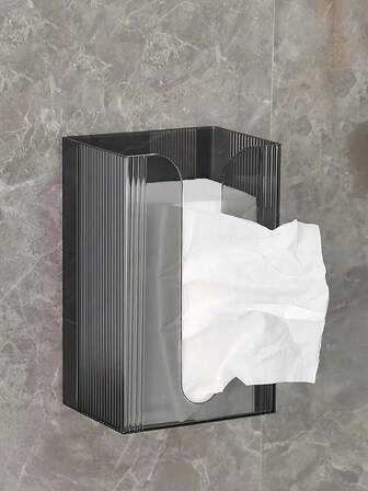 1pc Large Capacity Transparent Gray Wall-Mounted Tissue Box Holder, Suitable For Bathroom Storage, Home Decor, Christmas Gift, Creative Summer Essential, Waterproof, Space-Saving