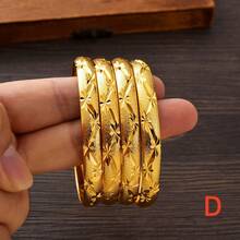 4 pièces Bracelets ouverts arabes classiques de luxe dorés, cadeau de bijoux parfait pour la fête d'anniversaire de femmes africaines