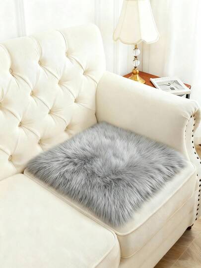 1pc Soft Fluffy Square Faux Fur Sheepskin Chair Cushion, Super Soft Carpet Floor Mat, Easy To Clean And Store, Multipurpose For Living Room, Bedroom, Dorm, Office Chair, Home Sofa Seat, Home Decor Rug, Bedroom Decor Rug