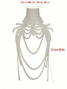 1pc Handmade Woven White Faux Pearl Necklace, Unisex Body Chain, Women's Beaded Necklace, Fashion Jewelry For Wedding, Party, Carnival, Runway Show, Gift - White - View 3