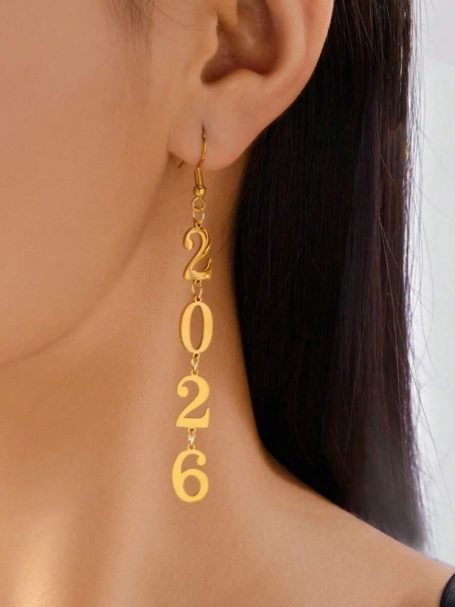1 Paio di Orecchini dal Design Geometrico Cavo, Stile Minimalista, Adatti per Donne - Dorato - Visualizzare 1