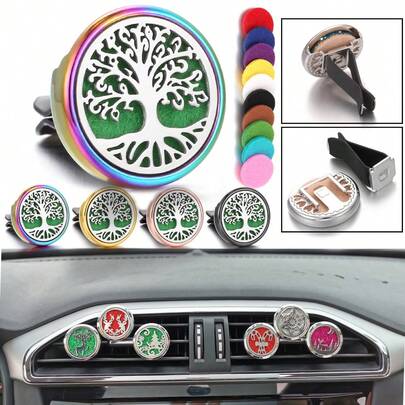 Aromatherapy Diffuser Products Accessories Silver Color Tree Of Life Perfume Essential Oil Diffuser Car Vent Clip Automobile Auto Vent Clips Interior Accessories Aromatherapy Diffser Pendant Locket With 10 Pads Aroma Jewelry