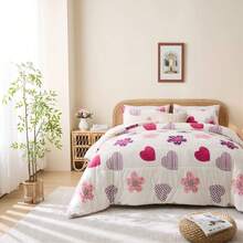 Edredón Grueso con Borrego Reversible 600 g/m² – Franela + Sherpa – Cálido, Suave y Envolvente – 3 Tamaños con Fundas de Almohada – Ideal Invierno – 4 Diseños – Relleno Microfibra Esponjosa - Corazón - Ver 2