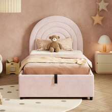 Upholstered Bed 90*200, Children's Bed, Single Bed With Slatted Frame And Headboard, Youth Bed, Suitable For Adults And Teenagers, Wooden Slats, Easy Assembly, Velvet, Pink - Pink - View 4
