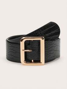 Casual Crocodile Pattern Metal Buckle Belt PU Belt For Jeans Pants Halloween Fall, Autumn, Halloween - Black - View 5