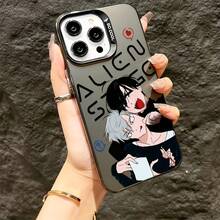Funda de Teléfono con Diseño de Alien Anime Tierno y Divertido, Compatible con 17, 16e, 16, 15, 14, 13, 12, 11,, Pro,,, X, XR, XSMAX, 8, Plus, Cubierta Trasera Mate Anticaídas, Accesorioóvil,Cubierta del Dispositivo,Funda deóvil de Dibujos Animados,Accesorio de Teléfono17 17promax - Negro - Ver 5