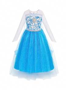 1pc Girls Christmas Long Sleeve Mesh Dress, Children Christmas Carnival Party Stage Performance Dress, Girls Costume - Multicolor - View 19