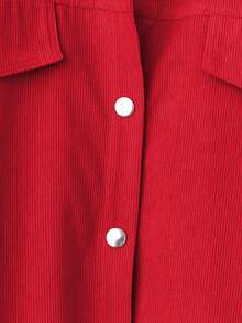 Women's Solid Color Drop Shoulder Long Sleeve Ribbed Blouse, Autumn Spring Red - Red - View 4