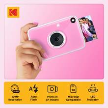KODAK Printomatic+ Instant Print Digital Camera 10MP Portable Camera With Interactive RGB LED Status Indicator, Prints Full-Color Photos On Zink 2x3" Sticky-Backed Photo Paper - Easy & Fun - Pink - View 3