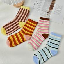 Women Striped Socks, Cute Ankle Calf Sock For Women Cotton Knit Size 5-9, Medium Casual Women's Novelty Socks{Inchsize_nameinch:Inch5-9inch,Inchcolor_nameinch:InchStripedFWineredssinch} - 紅色的 - 查看 4