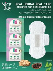 Niceday 24 peças/3 caixas, 245mm de uso diário, Absorventes Higiênicos à Base de Ervas, Almofadas de Artemísia, Absorventes Ultrafinos para Período, Absorventes Menstruais Super Macios, Contendo Artemísia, Junça, Angélica, Três Ingredientes Herbais, Adequado para Dor Menstrual, Camada Superficial Orgânica, Não Irritante, Respirável e Seco, Alta Absorção, Sem Vazamento