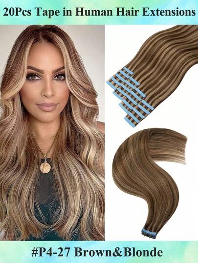 20 pezzi di extension per capelli con nastro adesivo, capelli umani, capelli brasiliani naturali Remy, lisci, senza cuciture, trama della pelle, biondi, 12-24 pollici