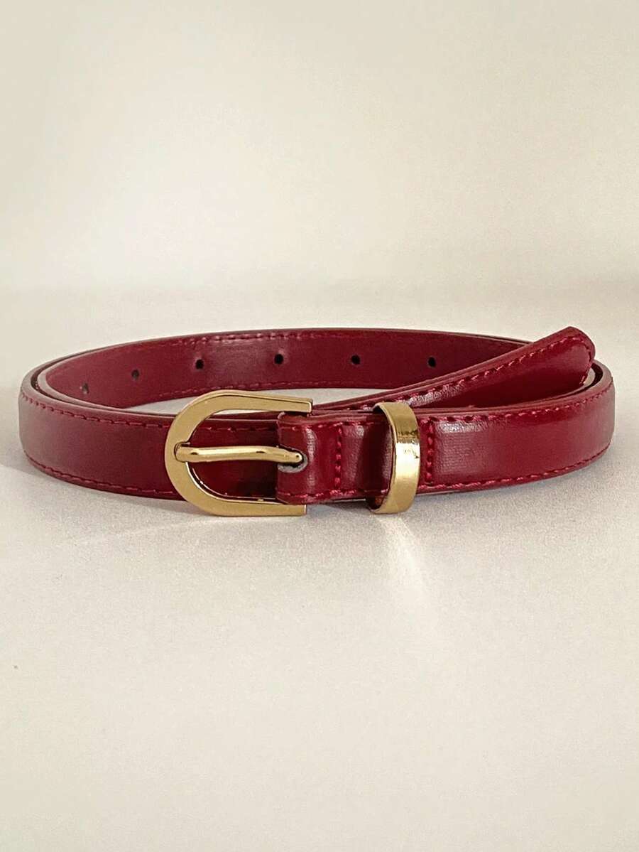 1pc Women's Elegant Minimalist Red Leather Belt, Versatile For Dresses, Shirts, Jackets, Sweaters, Pants