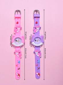2pcs/Set Girls Cartoon Cute Winking Cat Soft Silicone Strap Children's Pointer Watch, Student Creative Animal Pattern Quartz Wristwatch - Multicolor - View 4