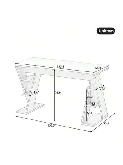 120 50 74 Cm Einfacher Schreibtisch, Schreibtisch Mit Förmiger Halterung, Lagerregal Dry Positionen, Farblich Abgestimmtes In Grau Weiß, Stylish Robust, Wit view 2