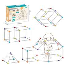 Blocos de Construção DIY, Brinquedos de Construção de Forte/Barraca Disponíveis em Três Configurações Diferentes 70/98/128 Peças, Brinquedos de Construção, Brinquedos de Construção de Barraca, Brinquedo de Mosaico Grande DIY para Jardim de Infância, Multicolorido, Material ABS - Multicolorido - Visão 8