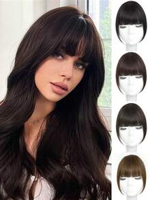 Extensiones de cabello con flequillo natural para mujer, flequillo recto negro y marrón, postizo de flequillo para peluca