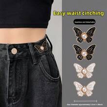 4pcs Butterfly Waist Cincher Jeans Buttons Adjustable Waist Tightener, No Piercing Invisible Buckle Decorative Buttons - Multicolor - View 12