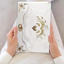 1/5/10pcs Exquisite Sparkling Powder Invitation Letter Heart Shaped Invitation Card Gold Plated Personalized Sparkling Powder Greeting Card Wedding Exclusive Suitable For Wedding Anniversaries, Bridal Showers, Engagement Parties, And Anniversary Dinner Invitations. - Multicolor - View 2