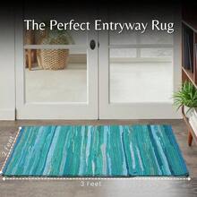 Alfombras de algodn de 24x 36 pulgadas, multicolor oscuro, tejidas a mano y alfombras de entrada de cocina - verde azulado + Tonal Rugs(24x36) - Ver 4