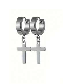 1对男女通用不锈钢十字耳环，街头风，适合日常佩戴、派对和节日场合 - 十字架 - 查看 6