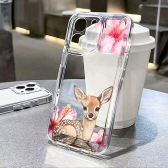 1pc Transparent Deer & Floral Pattern Phone Case Compatible With IPhone 17/AIR/16/15/14PROMAX/13/12/XR/XSMAX/13MINI/16E