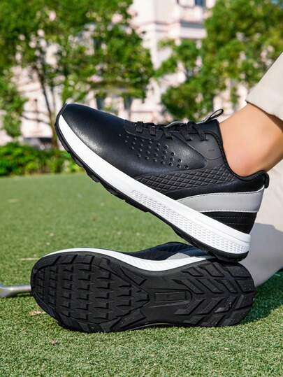 Men's Golf Shoes, Professional Classic Business Style Solid Color, Four Seasons Lace-Up Non-Slip Outdoor Sports, Leather Upper Rubber Sole EVA Insole Golf Shoes. Suitable For Daily Business