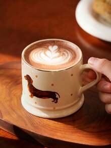 1pc Cute Dog Ceramic Coffee Mug, Minimalist Animal Pattern Ceramic Cup, Breakfast Cup, Juice Cup, Milk Cup, Water Cup, Afternoon Tea Cup, Gift Mug