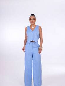 Conjunto Social Colete Com Calca pantalona  conjunto113314 - Azul bebê - Visão 7