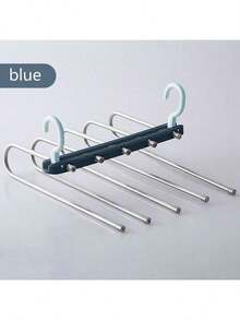 Multifunctional Folding Pants Rack Household Multi-Layer Non-Slip Pants Telescopic Storage Rack Wardrobe Stainless Steel Hanger - Blue - View 7