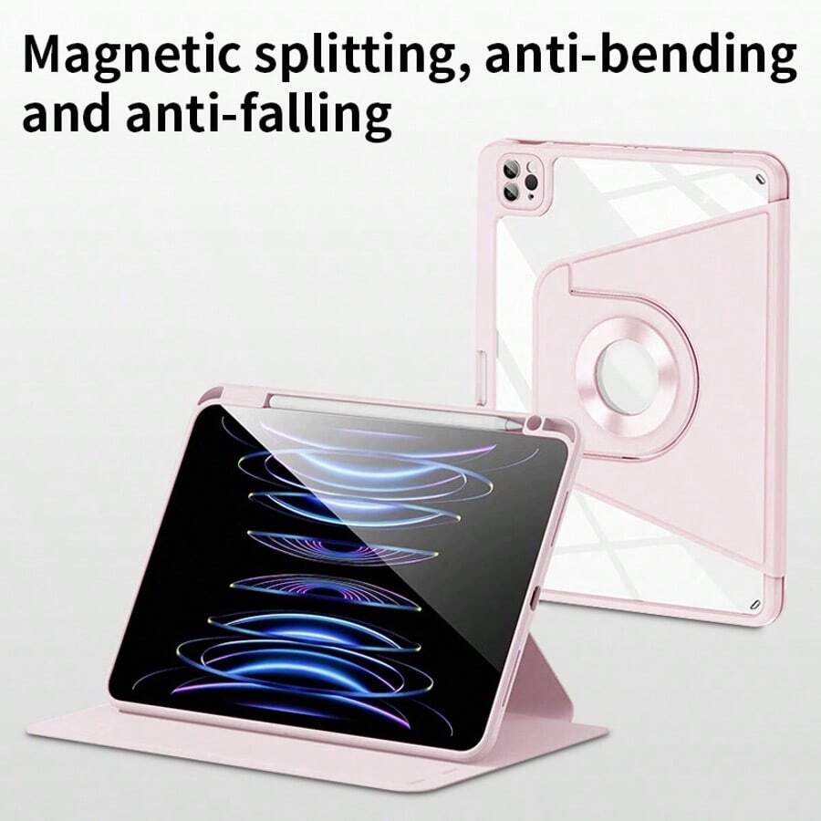 1pc 720° Rotatable 2-In-1 Detachable Magnetic Transparent Tablet Protective Case, Supports Multi-Angle Rotation, Stable Base, Suitable For IPad