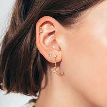 Sterling Silver Post Earrings For Women - Hypoallergenic 14K Gold Plated Cartilage Earrings Dainty Stud Hoop Dangle Chain Earrings Gold Plated Jewelry For Women{Inchcolor_nameinch:Inch6PcsClearCZUniverseSet(SingleEarringNotaPair)Inch} - 清除 - 查看 6