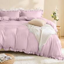 Ruffle Quilt Cover Set Single – Ultra Soft 2000TC Microfibre Duvet Doona Cover With Corner Ties &Amp; Button Closure... - Light Pink Single - View 9